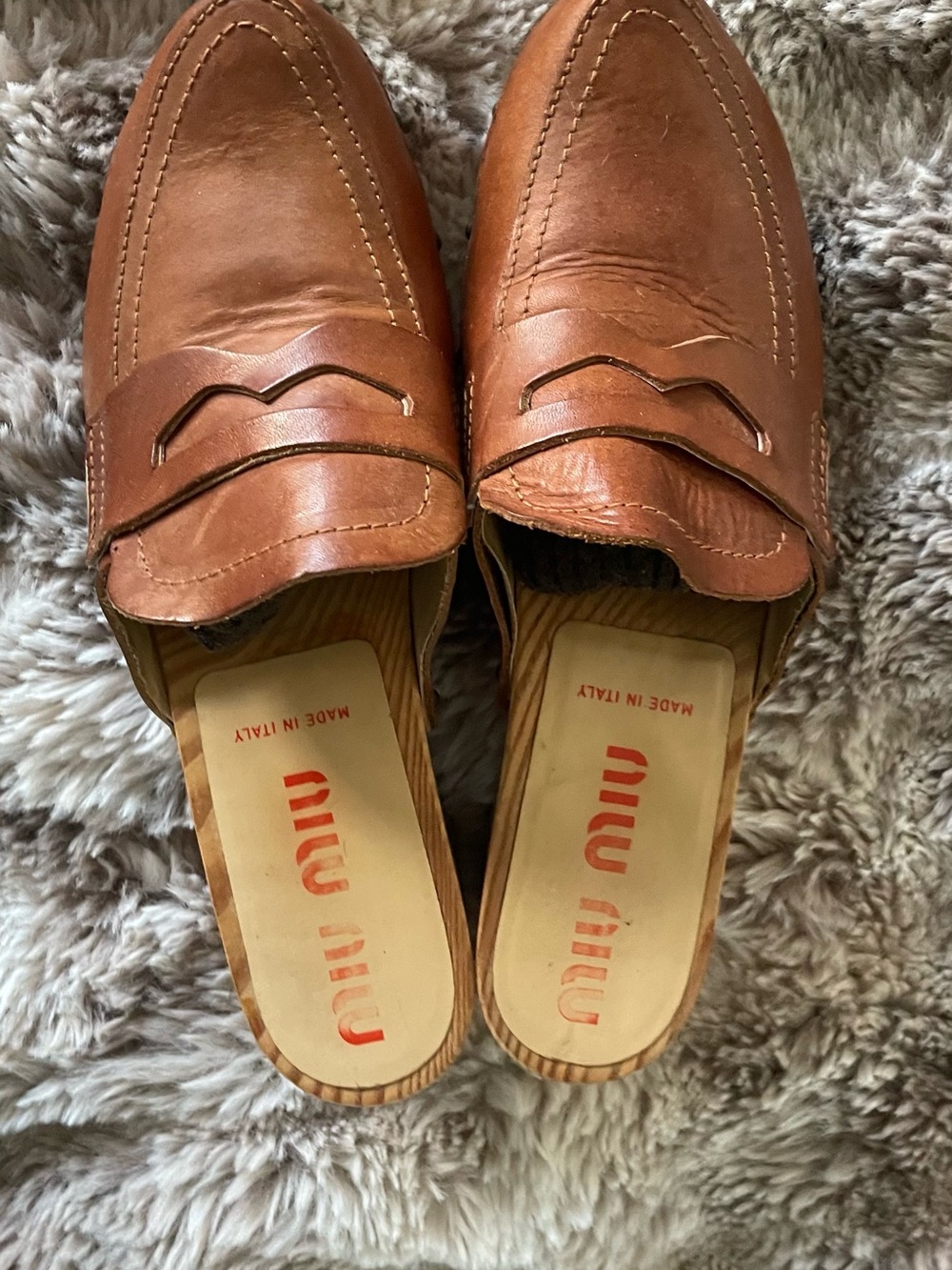 Miu Miu by Prada Tan Leather Platform Mules Clogs 39